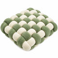 Geflochtenes Dekokissen 40 x 40 cm Plüsch Grün Creme für Sofa und Bett