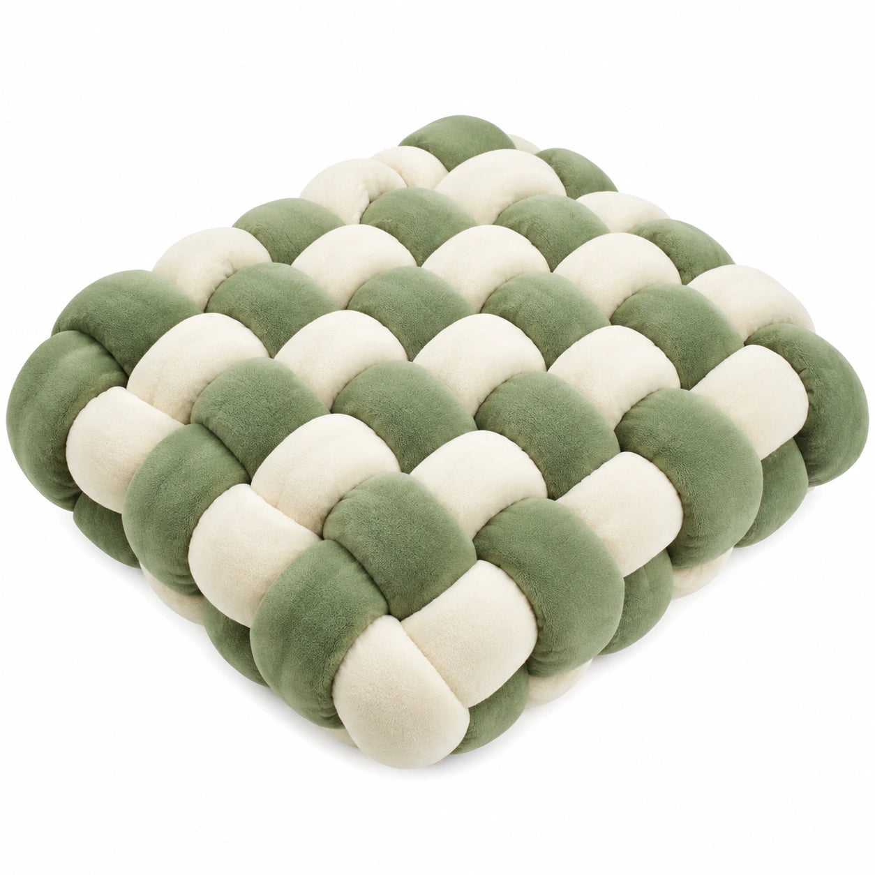 Geflochtenes Dekokissen 40 x 40 cm Plüsch Grün Creme für Sofa und Bett