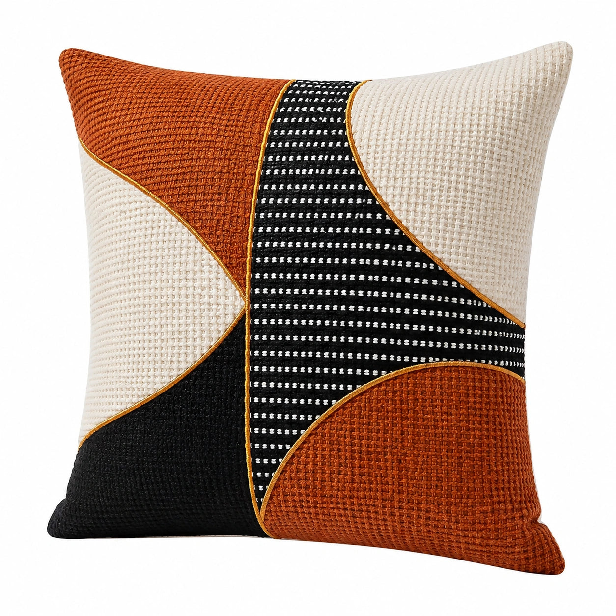 Dekokissen 45 cm x 45 cm aus Textil in Creme Schwarz Rostbraun mit geometrischem Muster