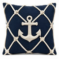 Dekokissen 45 x 45 cm Textil Dunkelblau Creme maritimes Ankermotiv