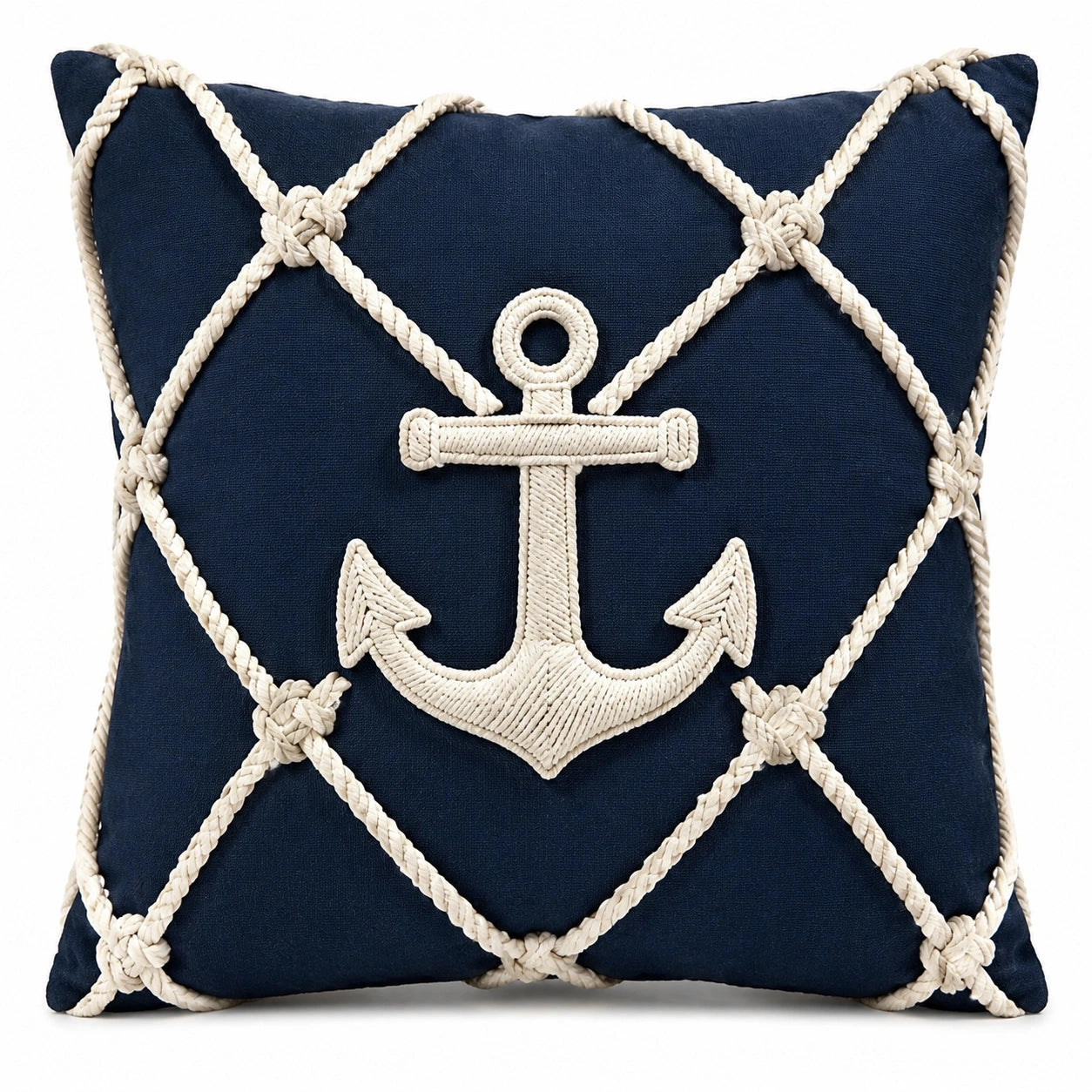Dekokissen 45 x 45 cm Textil Dunkelblau Creme maritimes Ankermotiv
