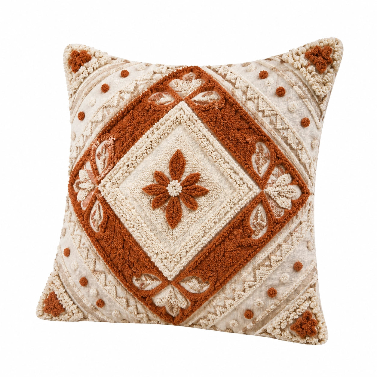 Dekokissen 45 x 45 cm Textil Beige Terrakotta Strukturmuster Boho