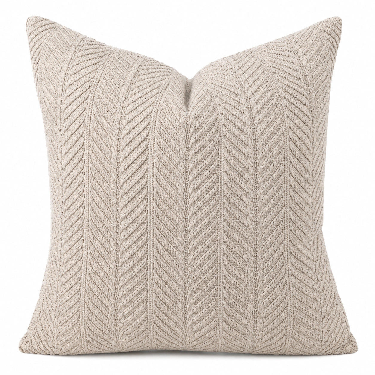 Dekokissen 45 x 45 cm Beige Strukturgewebe mit Fischgrätmuster