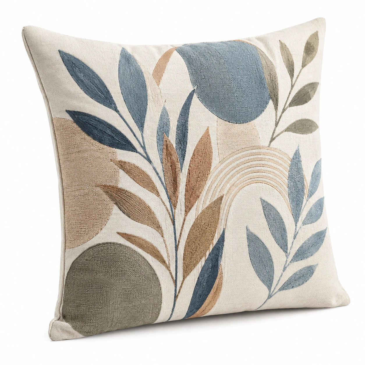 Dekokissen 45 x 45 cm Textil Beige Blau Pflanzenmuster Wohnaccessoire