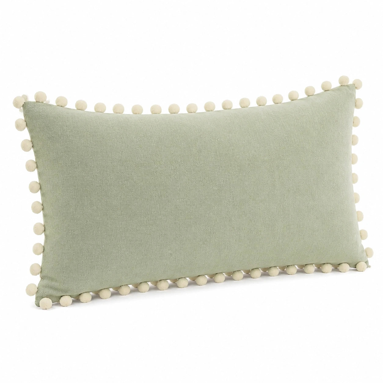 Dekokissen 50 x 30 cm Textil Salbeigrün mit Bommelrand