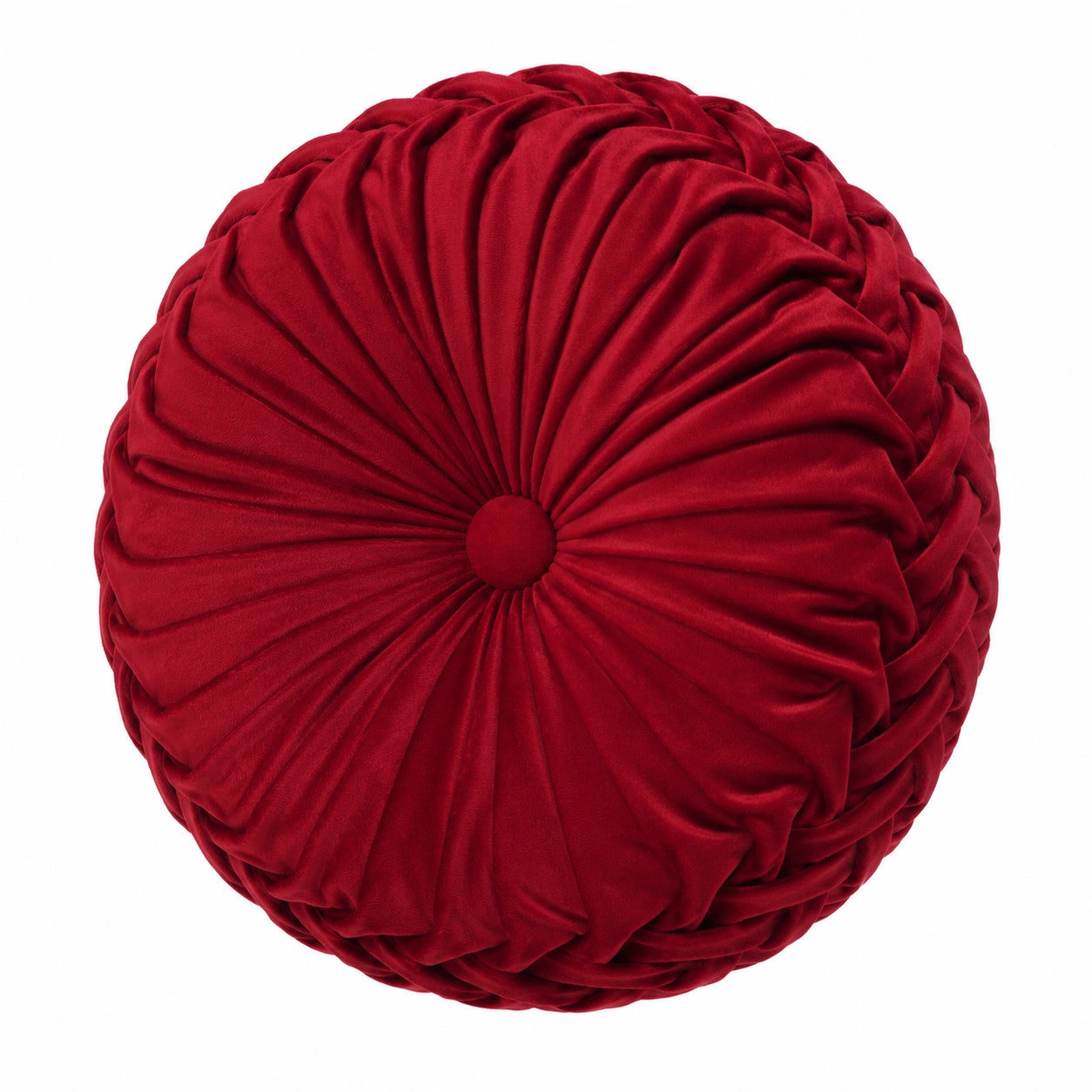 Rundes Dekokissen 40 cm Samtoptik Rot gerafftes Design