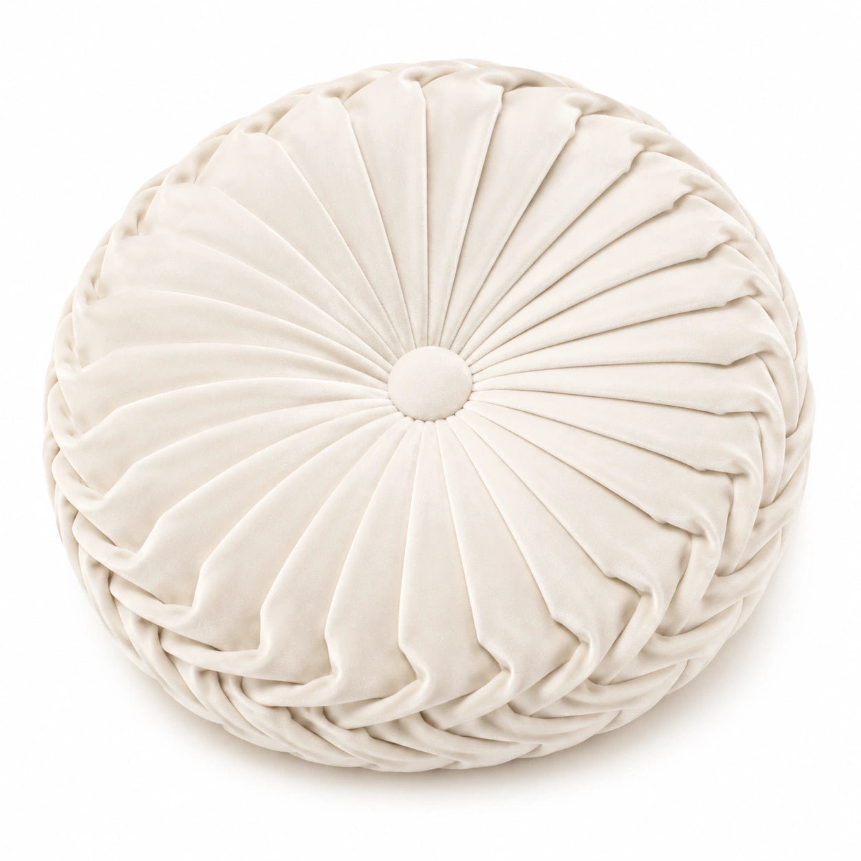 Rundes Zierkissen 45 cm aus Textil in Creme mit Faltenstruktur
