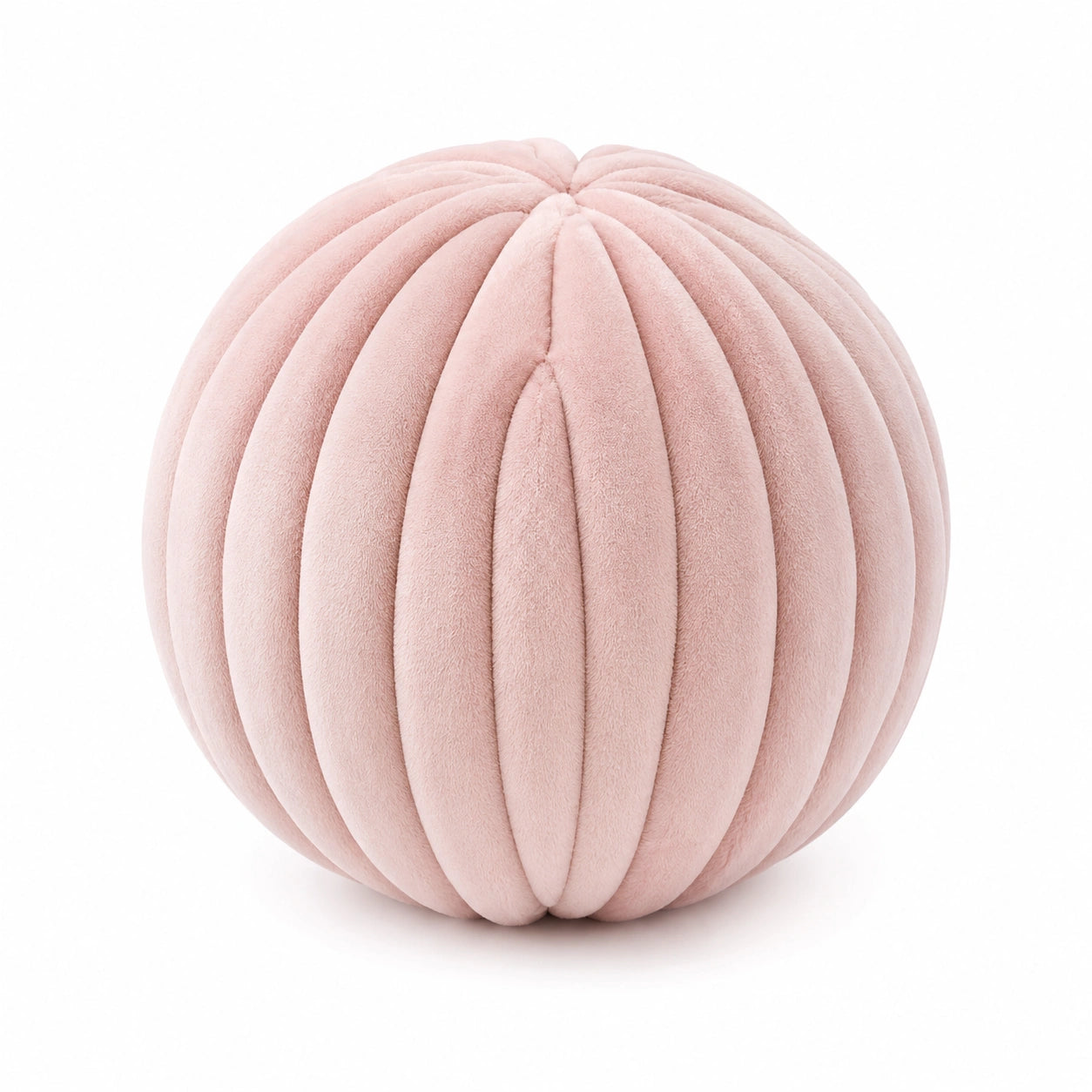Rundes Dekokissen 40 cm aus samtähnlichem Textil in Rosa - gerippte Kugelform